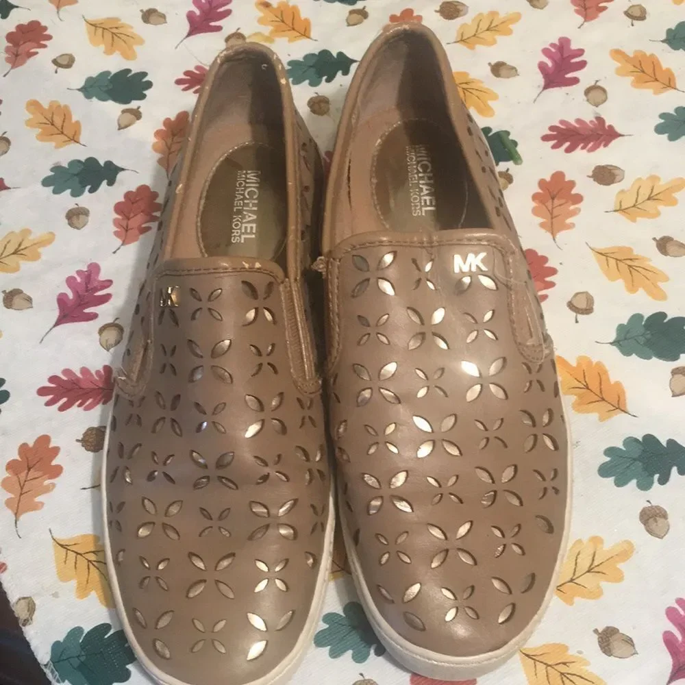 Michael Kors Tan and Gold Sneakers with Intricate Design